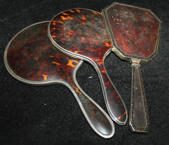 3 tortoiseshell hand mirrors